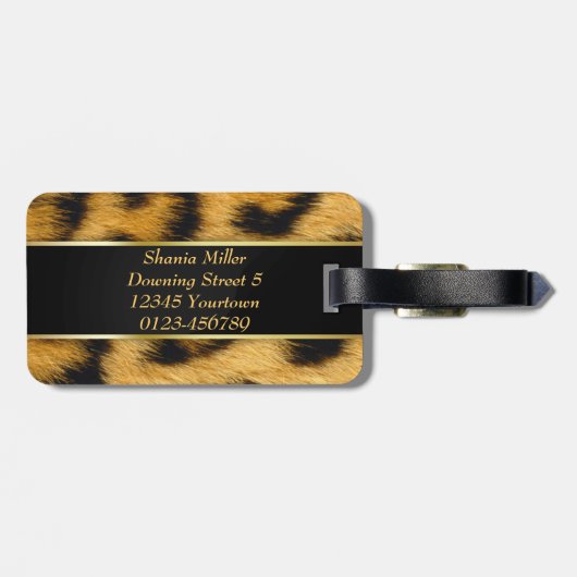 Elegant Leopard Print Monogram Script Bagagelabel (Achterkant horizontaal)