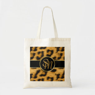 Elegant Leopard Print Monogram Script Budget Tas