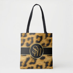 Elegant Leopard Print Monogram Script - Canvas tas
