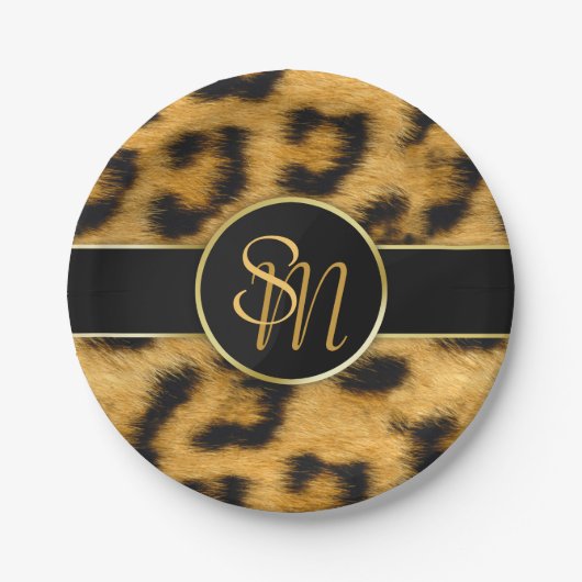 Elegant Leopard Print Monogram Script Paper Bord (Voorkant)