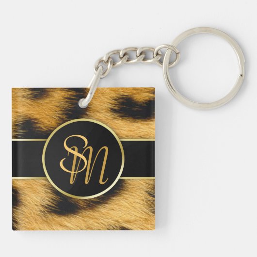 Elegant Leopard Print Monogram script - Sleutelhan Sleutelhanger (Achterkant)