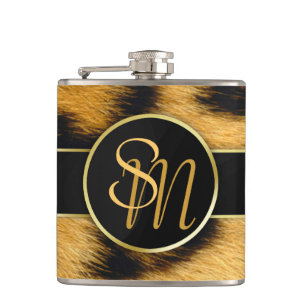 Elegant Leopard Print Monogram Script Vinyl Flask Heupfles