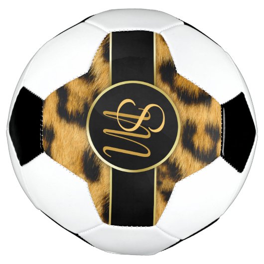 Elegant Leopard Print Monogram Script Voetbal (Gedraaid)