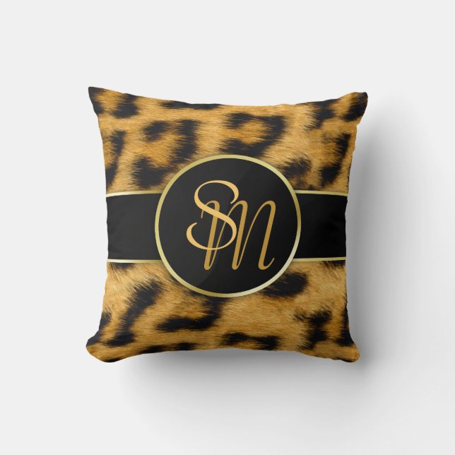 Elegant Leopard Print Monogram - Square Pillow Kussen (Voorkant)