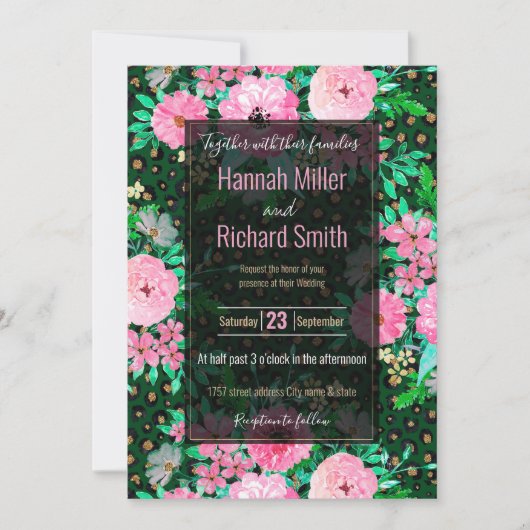 Elegant Leopard Print Pink Floral Green Design Kaart (Voorkant)