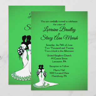 Elegant Lesbian Wedding Invitation Green Kaart