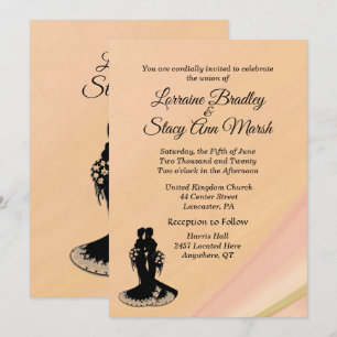 Elegant Lesbian Wedding Peach uitnodiging