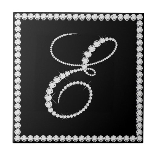 Elegant Letter E Sparging Diamonds Monogram Tegeltje (Voorkant)