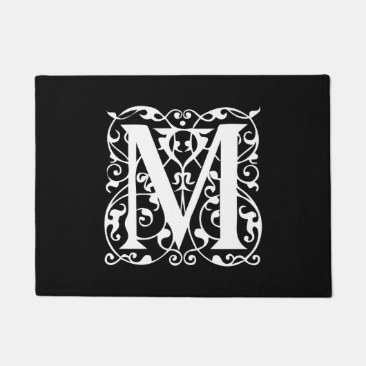 Elegant Letter M White op zwart monogram Deurmat (Voorkant)