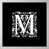 Elegant Letter M White op zwart monogram Poster (Voorkant)