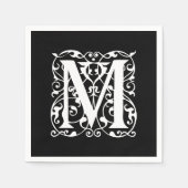 Elegant Letter M White op zwart monogram Servet (Voorkant)
