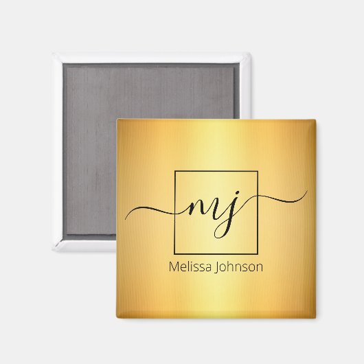 Elegant lettering op glanzend goud magneet (Voorkant / Achterkant)