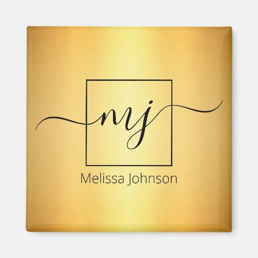 Elegant lettering op glanzend goud magneet (Voorkant)