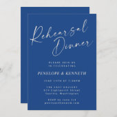 Elegant levendig blauw script repetitie diner kaart (Voorkant / Achterkant)