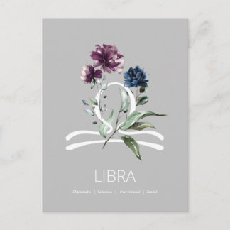 Elegant Libra Sterrensymbool met Bloemen Briefkaart