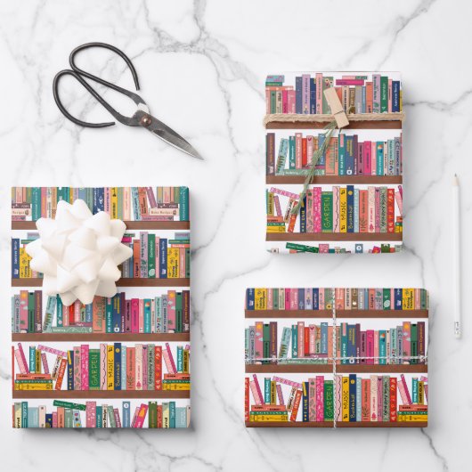 Elegant Library Bookshelf Pattern Wrapping Paper (Voorkant)