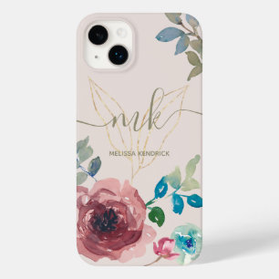 Elegant Licht Beige Botanische Rozen Monogram Naam Case-Mate iPhone 14 Plus Hoesje