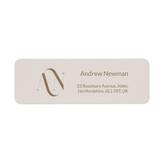 Elegant Licht Beige en Gouden Monogram Etiket (Voorkant)