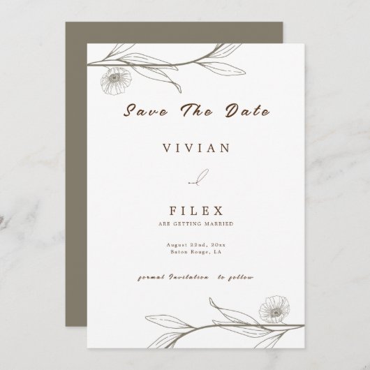 Elegant licht groen bloemenbewaar de datum Kaart (Voorkant / Achterkant)