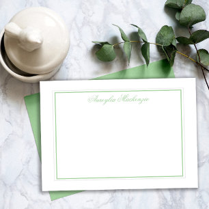 Elegant Licht Groen en Wit Gepersonaliseerd Notitiekaartje