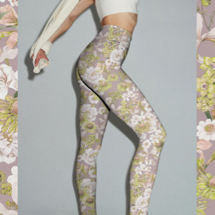 Elegant Licht Groen Neutraal Bloemenpatroon Leggings