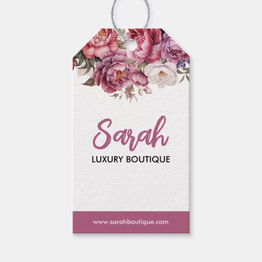 Elegant licht kastanjebruin en beige bloemen zakel cadeaulabel (Voorkant)