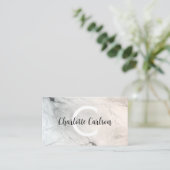 Elegant licht marmeren monogram script Visitekaart Visitekaartje (Staand voorkant)
