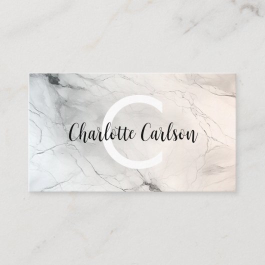 Elegant licht marmeren monogram script Visitekaart Visitekaartje (Voorkant)