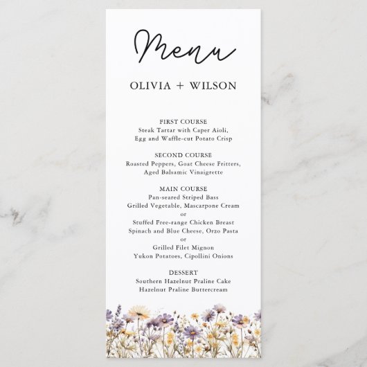 Elegant licht Paarse bloemen bruiloft menu (Voorkant)