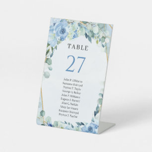 Elegant licht pastelblauw bloemen Tafelnummer Reclamebord Met Voetstuk