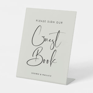 Elegant licht salie groen gastenboek reclamebord met voetstuk