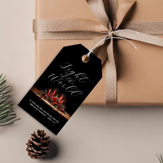 Elegant licht van de wereld Bijbel vers Kerstmis Cadeaulabel