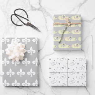 Elegant Licht Zilver Grijs & Wit Huwelijk Inpakpapier Vel