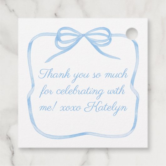 Elegant lichtblauw boeg Vrijgezellenfeest Bedankjes Labels (Achterkant)