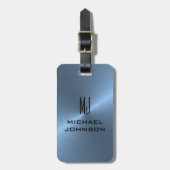 Elegant lichtblauw geborsteld metallisch monogramm bagagelabel (Voorkant verticaal)