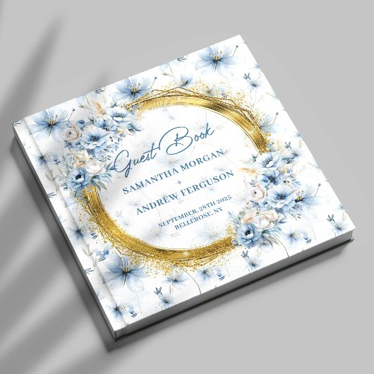 Elegant lichtblauw goud glitter bruiloft gastenboe gastenboek