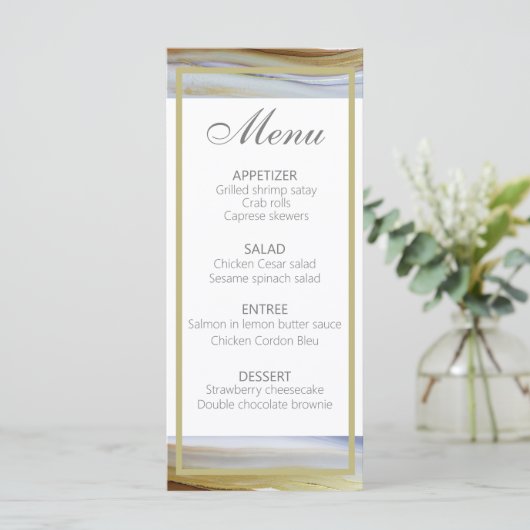 Elegant lichtblauw goud modern huwelijksmenu menu (Staand voorkant)