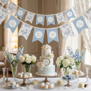 Elegant Lichtblauw Toile Monogram Opgericht 2026 Vlaggetjes