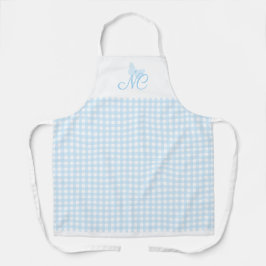 Elegant lichtblauw vlindermonogram Gingham Schort