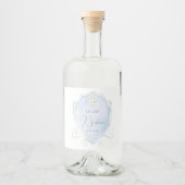 Elegant Lichtblauw Waterverf Crest doop Likeurfles Etiket (Voorkant)
