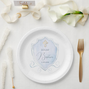 Elegant Lichtblauw Waterverf Crest doop Papieren Bordje