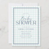 Elegant Lichtblauw Wit Gingham Boy Baby shower Kaart (Voorkant)
