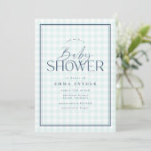 Elegant Lichtblauw Wit Gingham Boy Baby shower Kaart (Staand voorkant)
