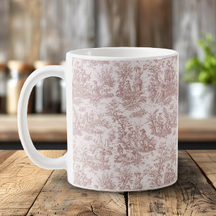 Elegant  lichtbruin toile de jouy koffiemok