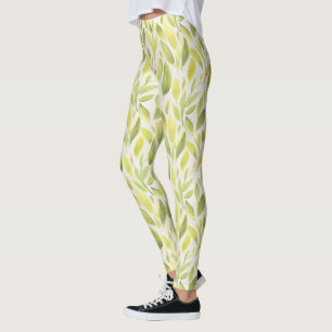 Elegant lichtgroen geel blad patroon leggings
