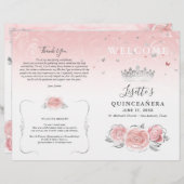 Elegant Lichtroze en Zilveren Quinceanera Programm (Voorkant / Achterkant)