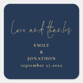 Elegant Liefde Bedankt Script Navy Gold Wedding Vierkante Sticker (Voorkant)