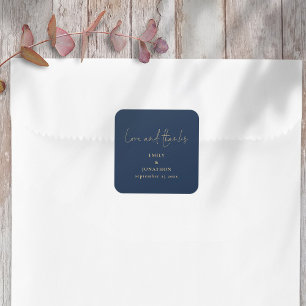 Elegant Liefde Bedankt Script Navy Gold Wedding Vierkante Sticker