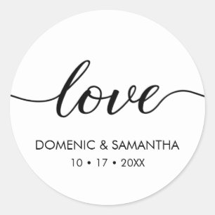 Elegant Liefdesscript Bruiloft Classic Ronde Stick Sticker
