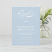 Elegant Light Blue Calligraphy Baptisme Kaart (Staand voorkant)